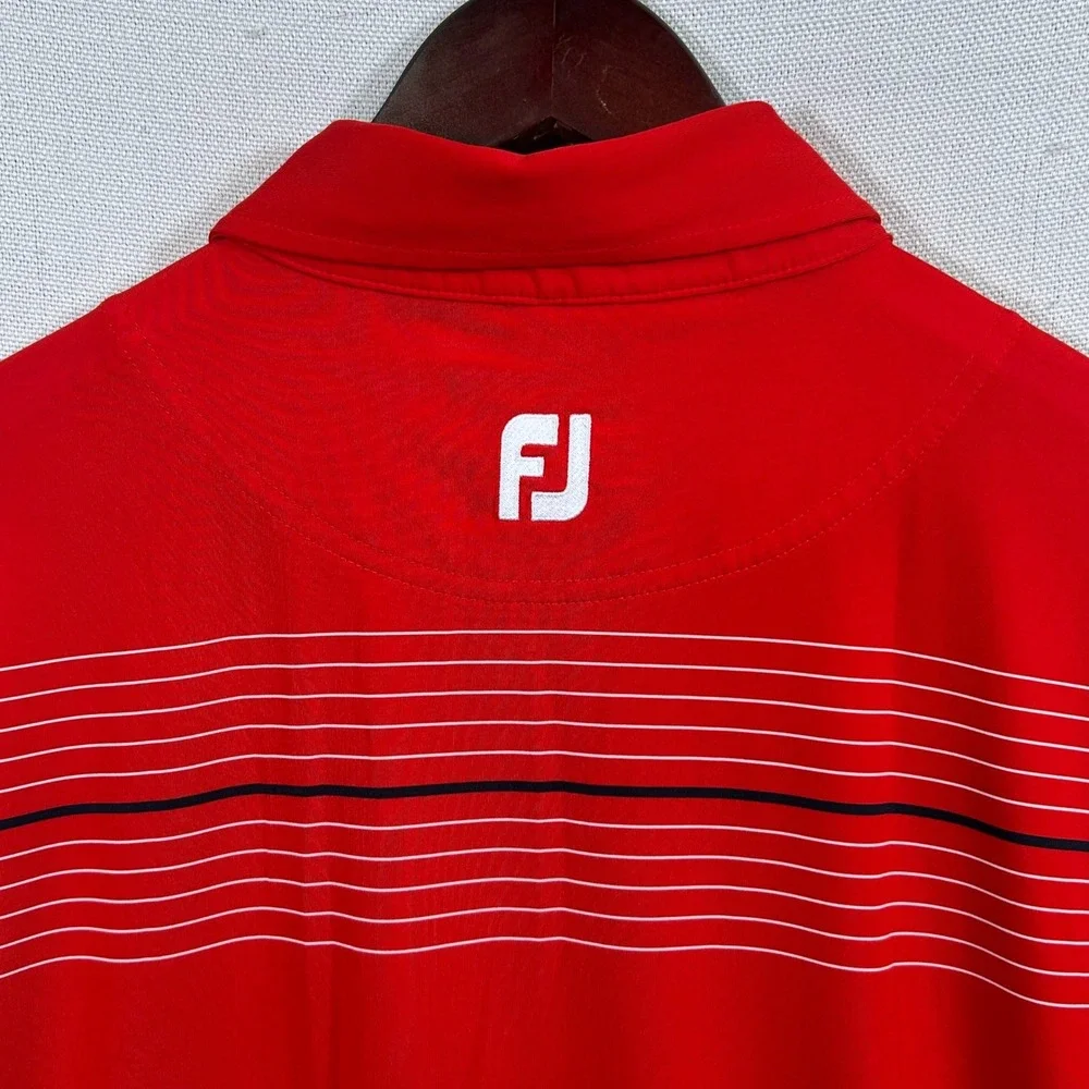 FootJoy FJ Athletic Fit Golf Polo Shirt Mens 2XL Red Striped Performance Stretch